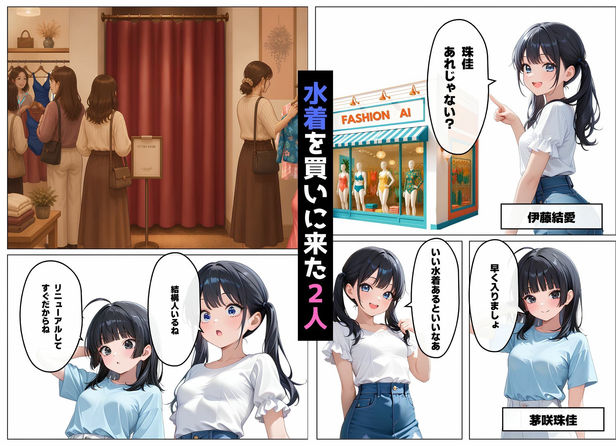 水着を買いに来た2人が盗撮される話 サンプル1ページ目
