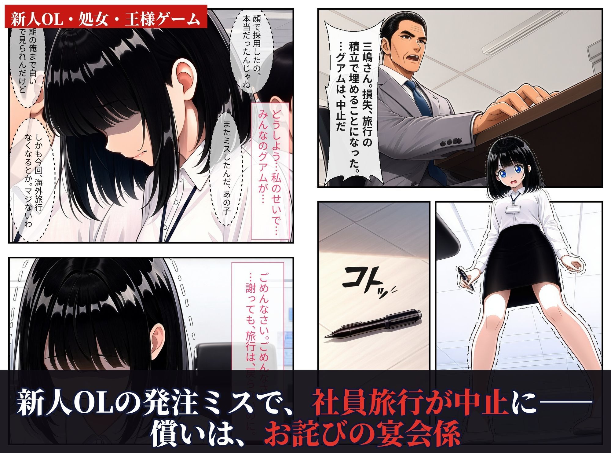 王様ゲームで社員全員の前で処女を捧げる新人OL〜発注ミスの詫びは、断れない命令〜 サンプル1ページ目