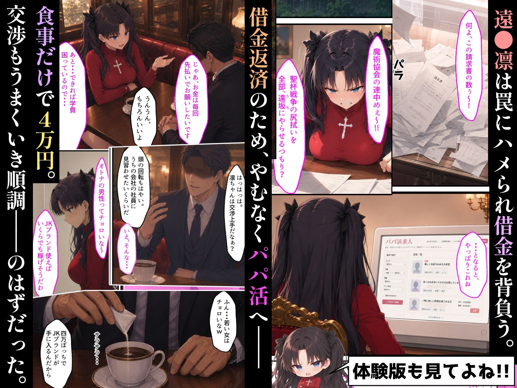 【漫画】遠●凛がパパ活おじさんに理解らせられる話 サンプル2ページ目
