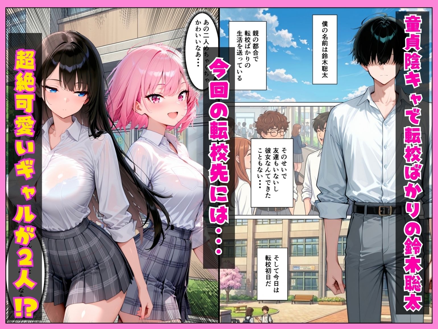 童貞陰キャの僕が転校初日にヤリマンギャル二人に搾精されまくる話 サンプル1ページ目