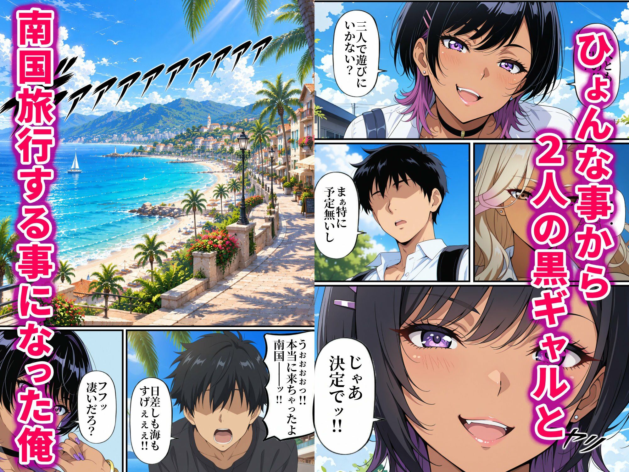黒ギャル幼馴染VSボーイッシュ黒ギャル〜南国ビーチで俺の取り合いが始まった話〜 サンプル1ページ目