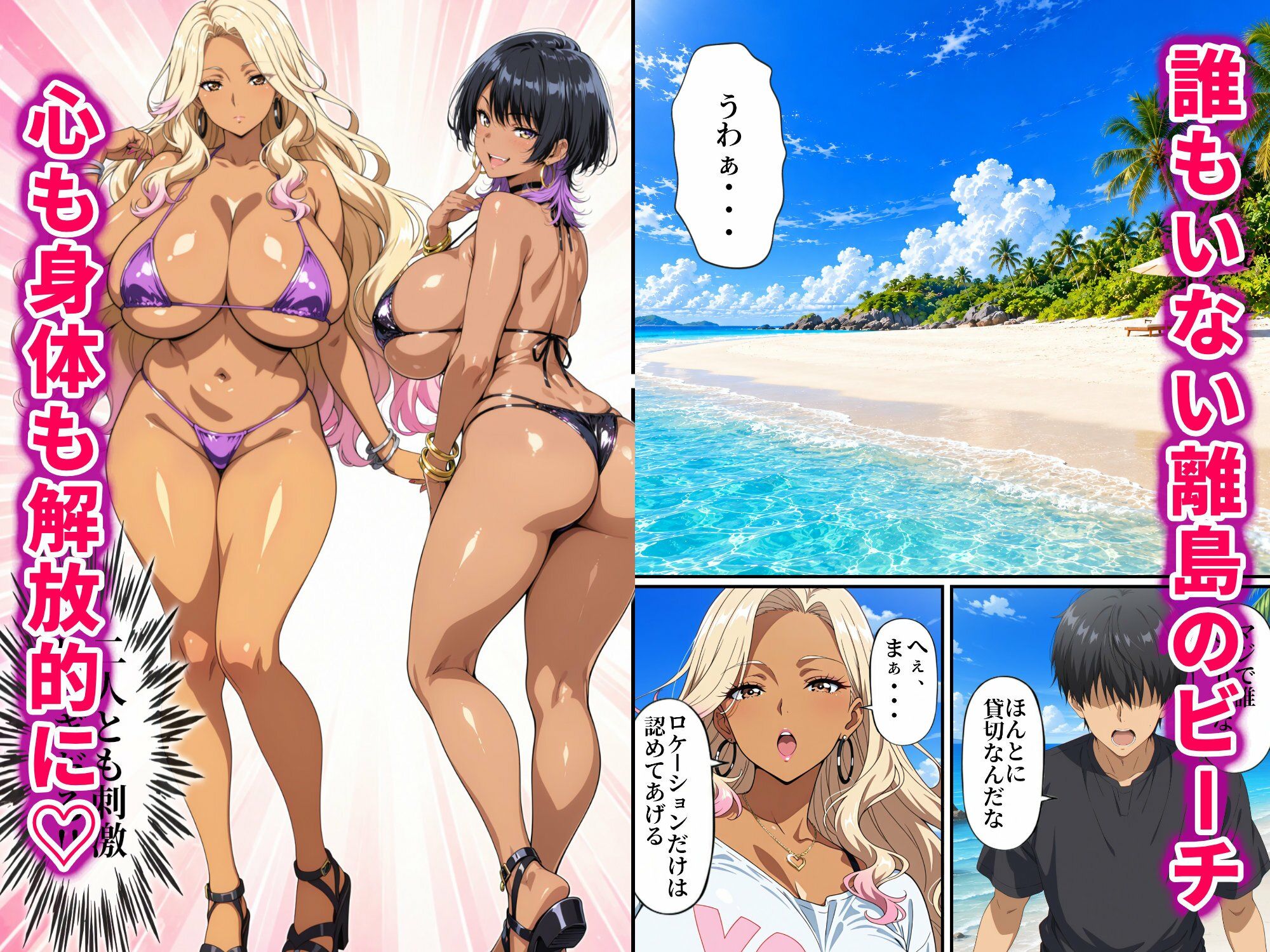 黒ギャル幼馴染VSボーイッシュ黒ギャル〜南国ビーチで俺の取り合いが始まった話〜 サンプル2ページ目