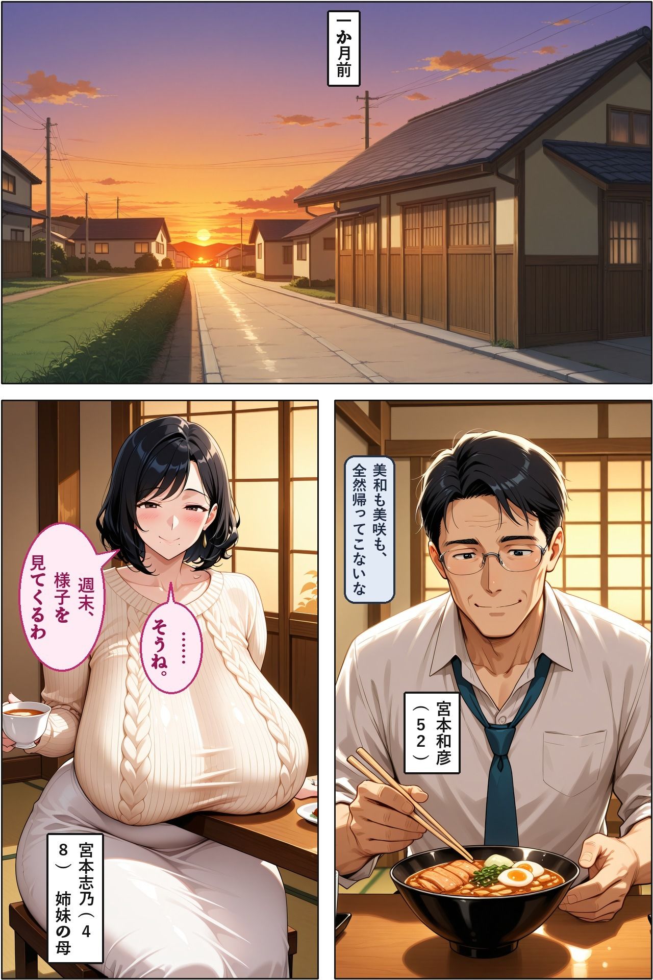 娘を取り返しに来た長乳ママ（48）、10年レスの体を隣の大学生にわからされて家庭ごと差し出す サンプル1ページ目