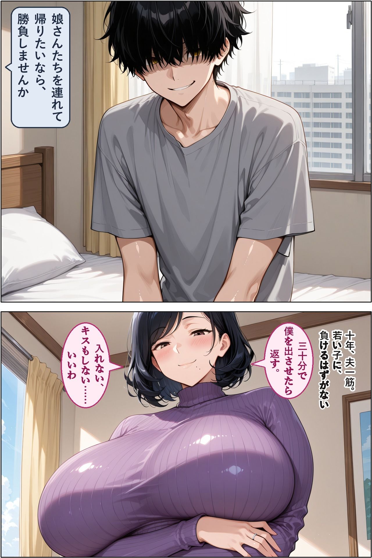娘を取り返しに来た長乳ママ（48）、10年レスの体を隣の大学生にわからされて家庭ごと差し出す サンプル3ページ目