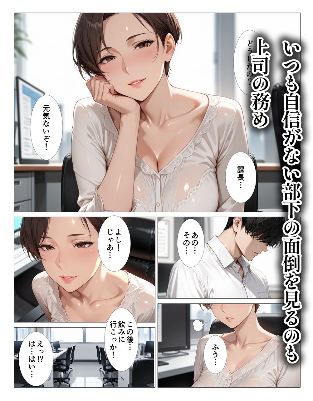 面倒見のいいショートカット巨乳上司が僕のデカチンにハマって挿入したくなる話 サンプル1ページ目