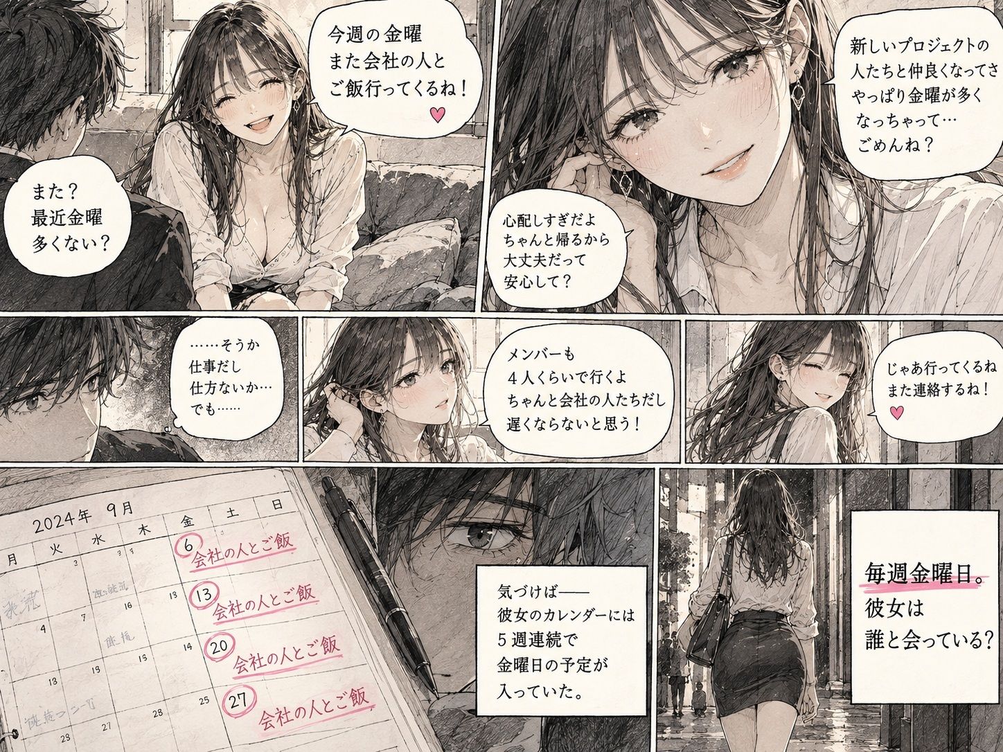 浮気探偵団、現場潜入。――彼女が毎週通うホテルの部屋まで追いかけた。 サンプル1ページ目
