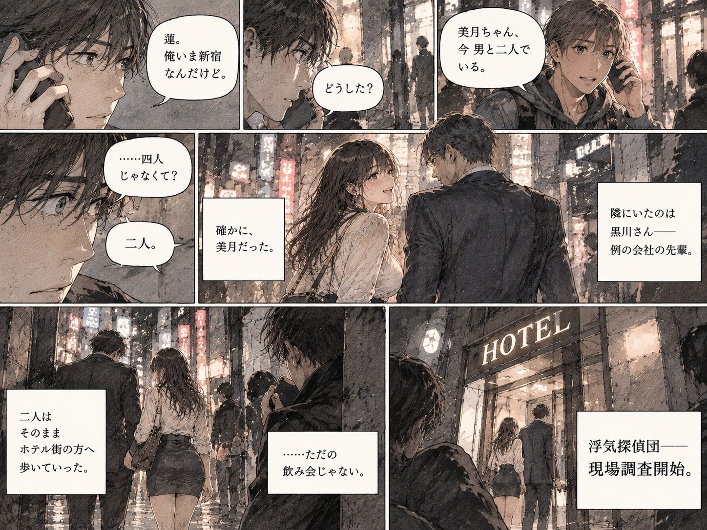 浮気探偵団、現場潜入。――彼女が毎週通うホテルの部屋まで追いかけた。 サンプル3ページ目