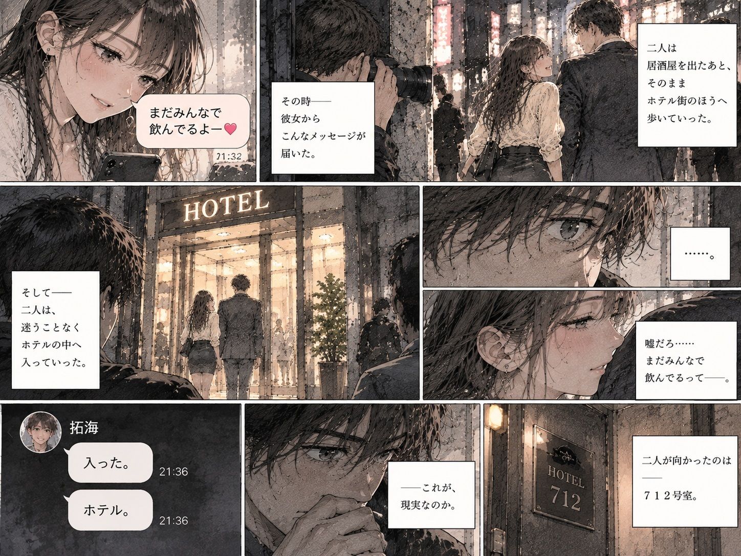 浮気探偵団、現場潜入。――彼女が毎週通うホテルの部屋まで追いかけた。 サンプル4ページ目