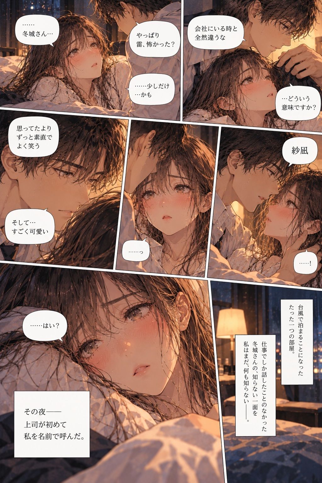 台風で帰れなくなった彼女が、会社の上司とホテルの同じ部屋に泊まることになった。 サンプル6ページ目