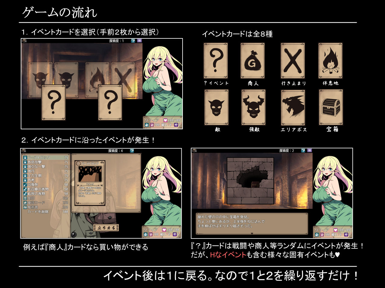 エルフ少女リフィアと夢幻の迷宮 サンプル2ページ目