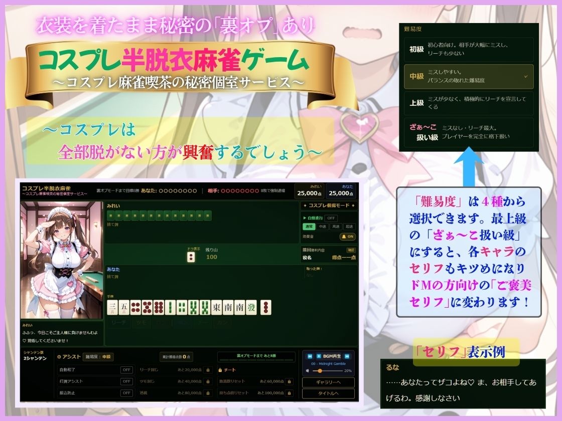 【麻雀ゲーム】コスプレ半脱衣麻雀ゲーム  〜コスプレは全部脱がない方が興奮するでしょう！〜 サンプル1ページ目