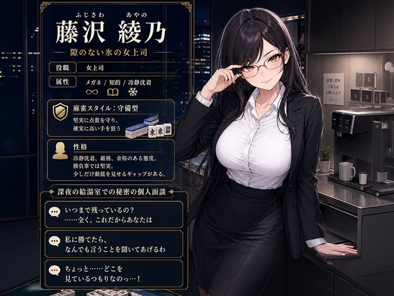 NTR商事 麻雀査定部 〜氷の女上司・綾乃の給湯室・個人面談〜  変態オフィス潜入:Hで給料アップ外伝 サンプル1ページ目