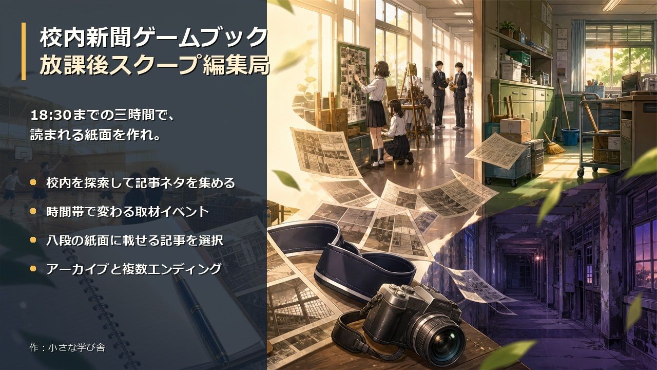 校内新聞ゲームブック 〜放課後スクープ編集局〜 サンプル1ページ目
