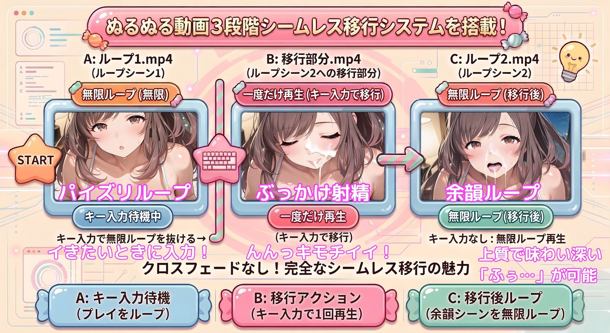 【動くパイズリぶっかけ】月の岡に降る恋の鐘 〜爆乳方言アイドルにパイズリしてもらい、好きなタイミングでぶっかけ顔射して、射精後の余韻シーンも60fpsぬるぬる動画で楽しめるミニゲーム〜 サンプル4ページ目