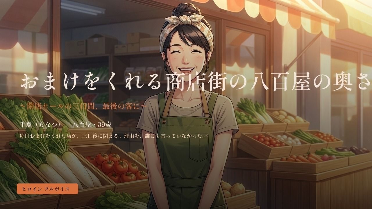 おまけをくれる商店街の八百屋の奥さん 〜閉店セールの三日間、最後の客に〜 サンプル1ページ目