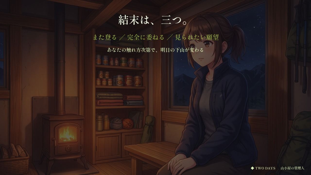 宿泊客には笑顔だけの山小屋の管理人さん 〜下山できない二日間、ストーブの前で〜 サンプル9ページ目