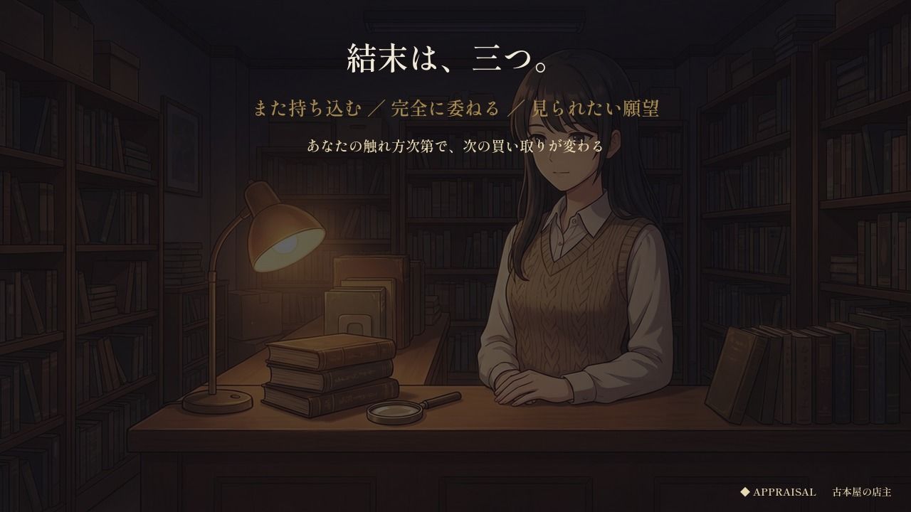 値のつかない本を捨てられない古本屋の奥さん〜買い取り査定の一時間、奥の椅子で〜 サンプル9ページ目