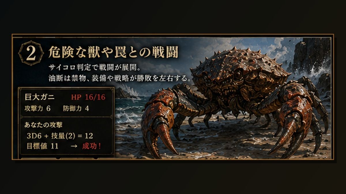 【孤島探索×サバイバルゲームブック】黒帆島漂流記 サンプル2ページ目