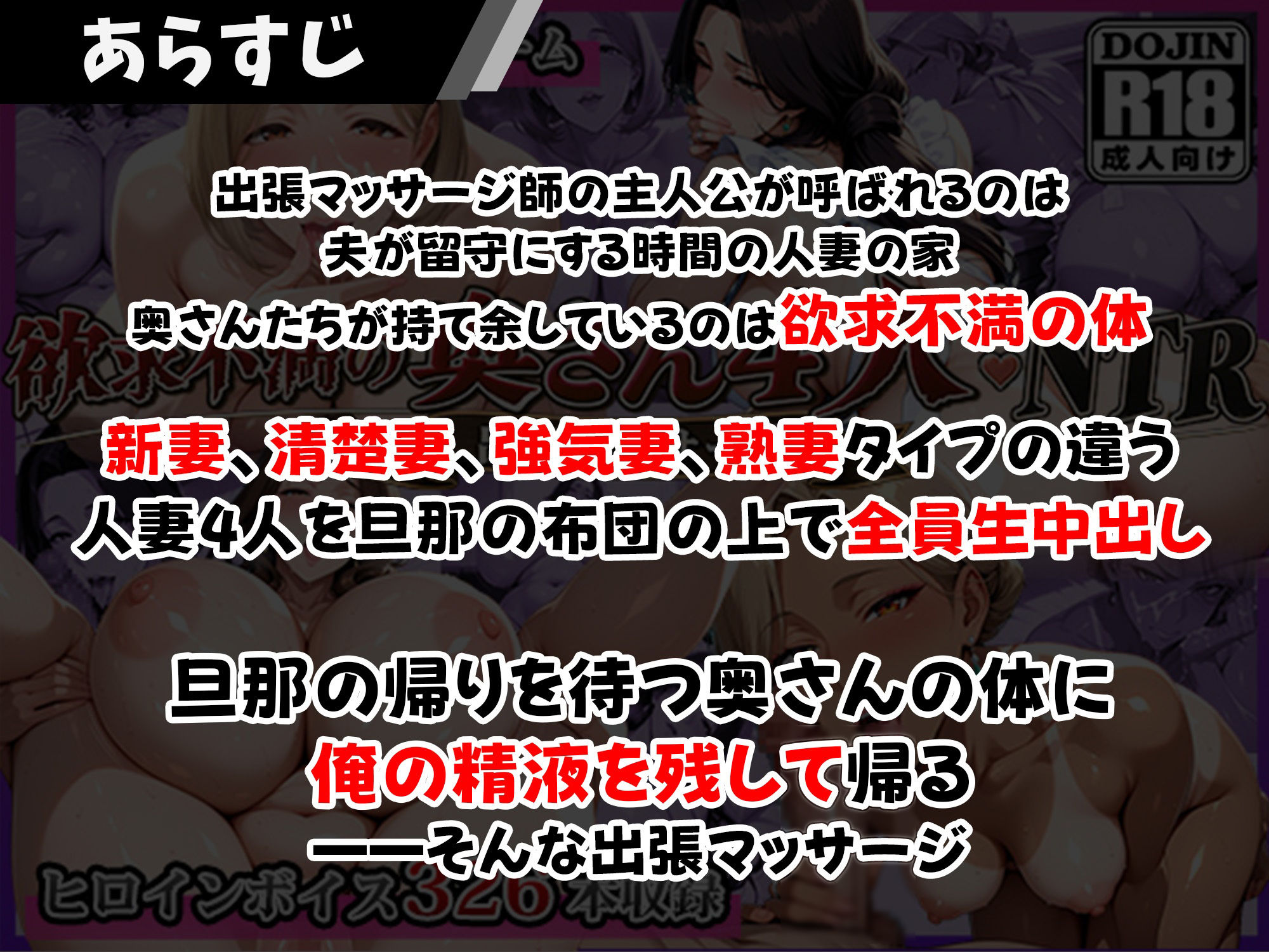 欲求不満の奥さん4人NTR！〜出張マッサージ〜 サンプル1ページ目