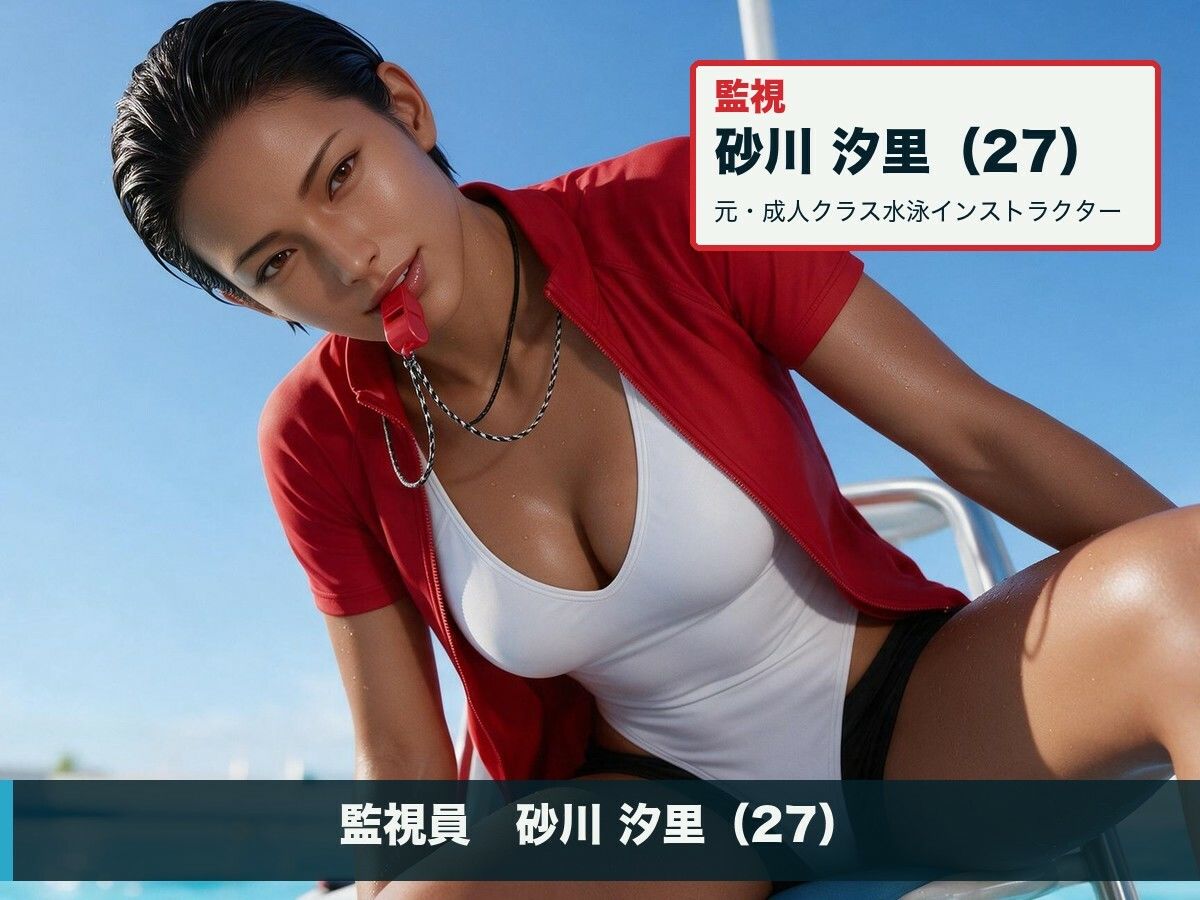 褐色の監視員が、白い競泳水着の日焼け跡を俺にだけ見せる夏〜27歳の水着をずらして、日焼け跡ごと生ハメ中出しの6週間〜 サンプル1ページ目