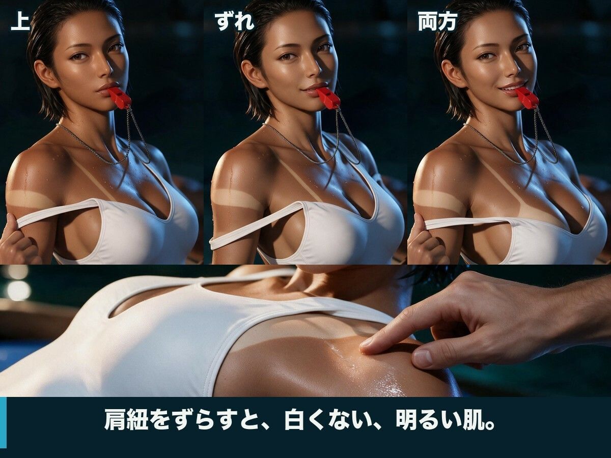 褐色の監視員が、白い競泳水着の日焼け跡を俺にだけ見せる夏〜27歳の水着をずらして、日焼け跡ごと生ハメ中出しの6週間〜 サンプル5ページ目