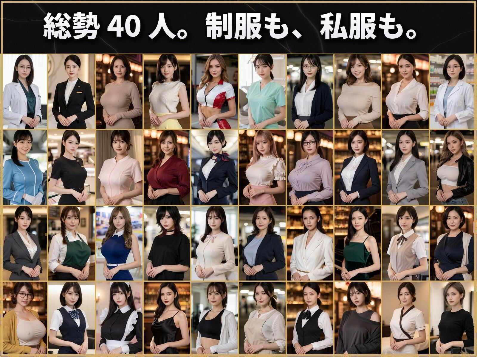 気になるあの美女と本番！ 〜客室乗務員・ナース・OL…口説いて抱ける40人〜【40人/H動画136本/全キャラ音声付き】 サンプル2ページ目