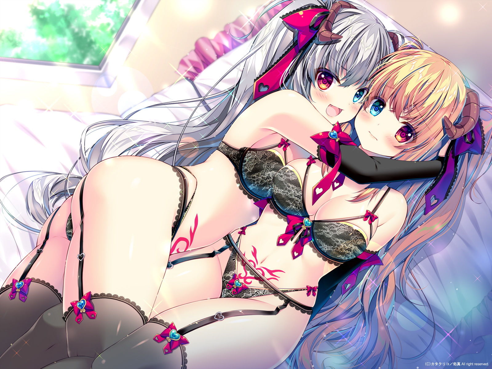 サキュバス姉妹とのイチャラブ精活 ダブル淫語責め・二人で乳首舐め・姉妹と本番えっち サンプル1ページ目
