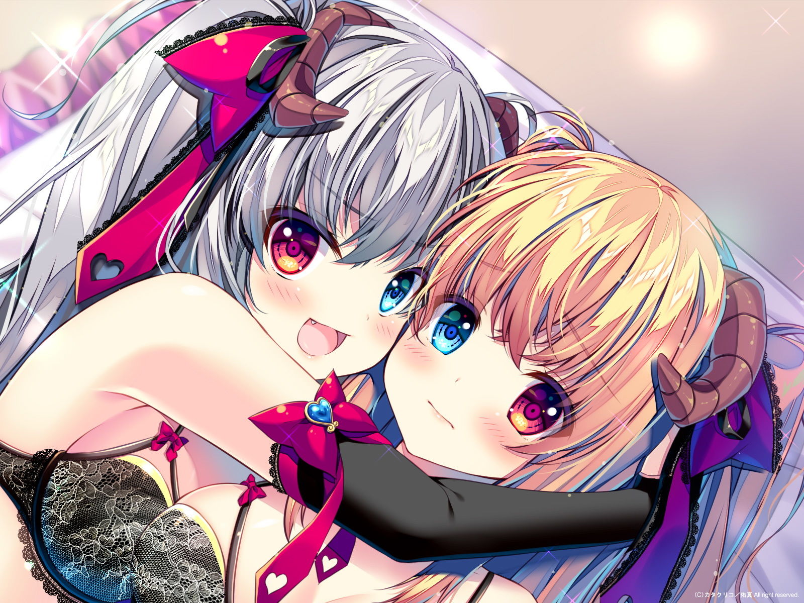 サキュバス姉妹とのイチャラブ精活 ダブル淫語責め・二人で乳首舐め・姉妹と本番えっち サンプル2ページ目