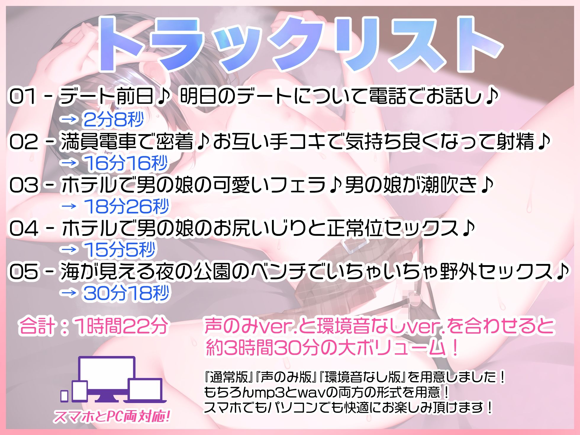 男の娘と1日いちゃラブ快楽デート♪満員電車痴●プレイ、ホテル濃厚えっち、野外セックス♪【バイノーラル録音リアル体験】 サンプル6ページ目