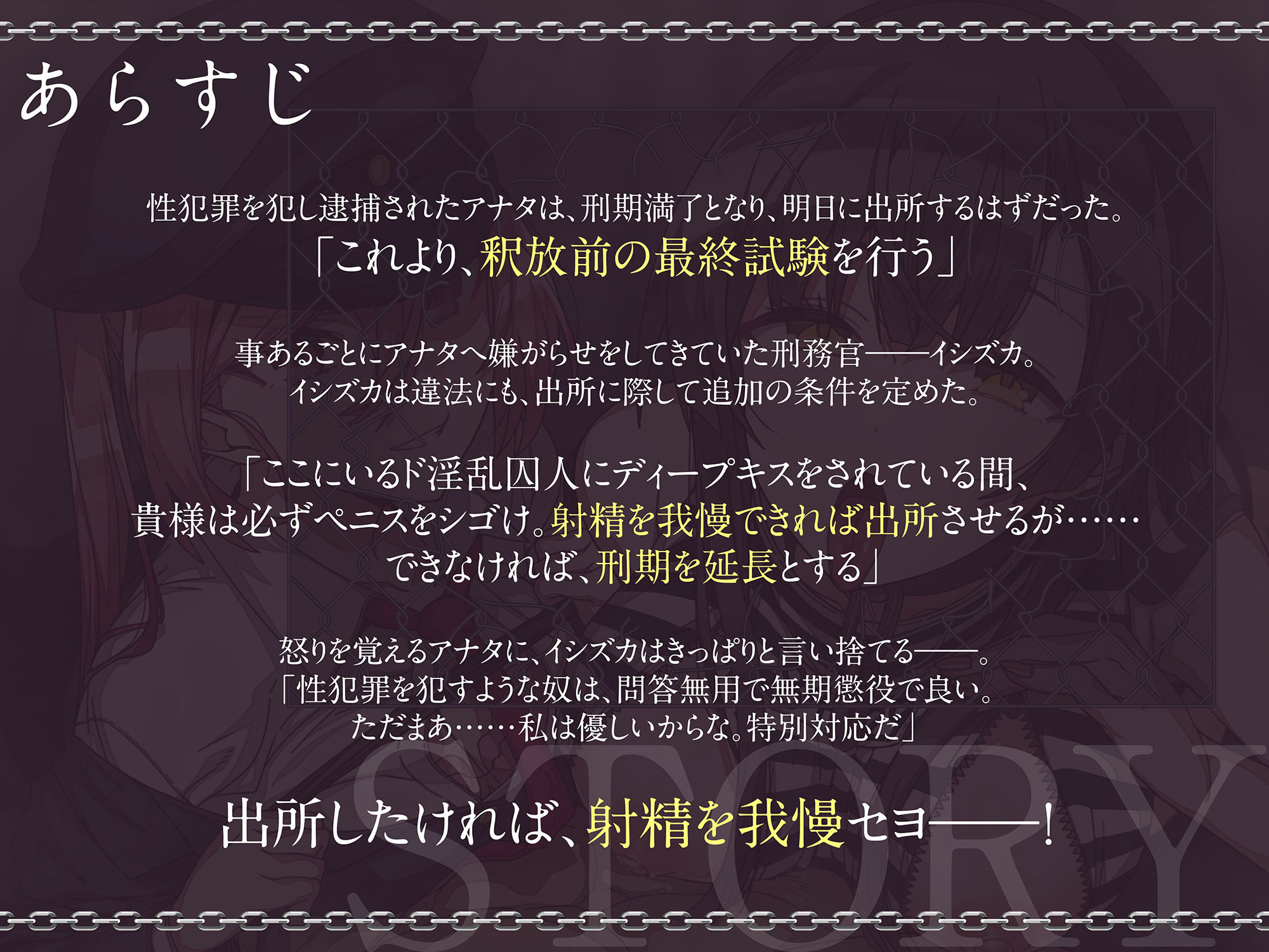刑務官の飼っているド淫乱囚人に唾液ねっとりディープキスをされている間、必ずシコシコしないといけない射精我慢試験 サンプル1ページ目