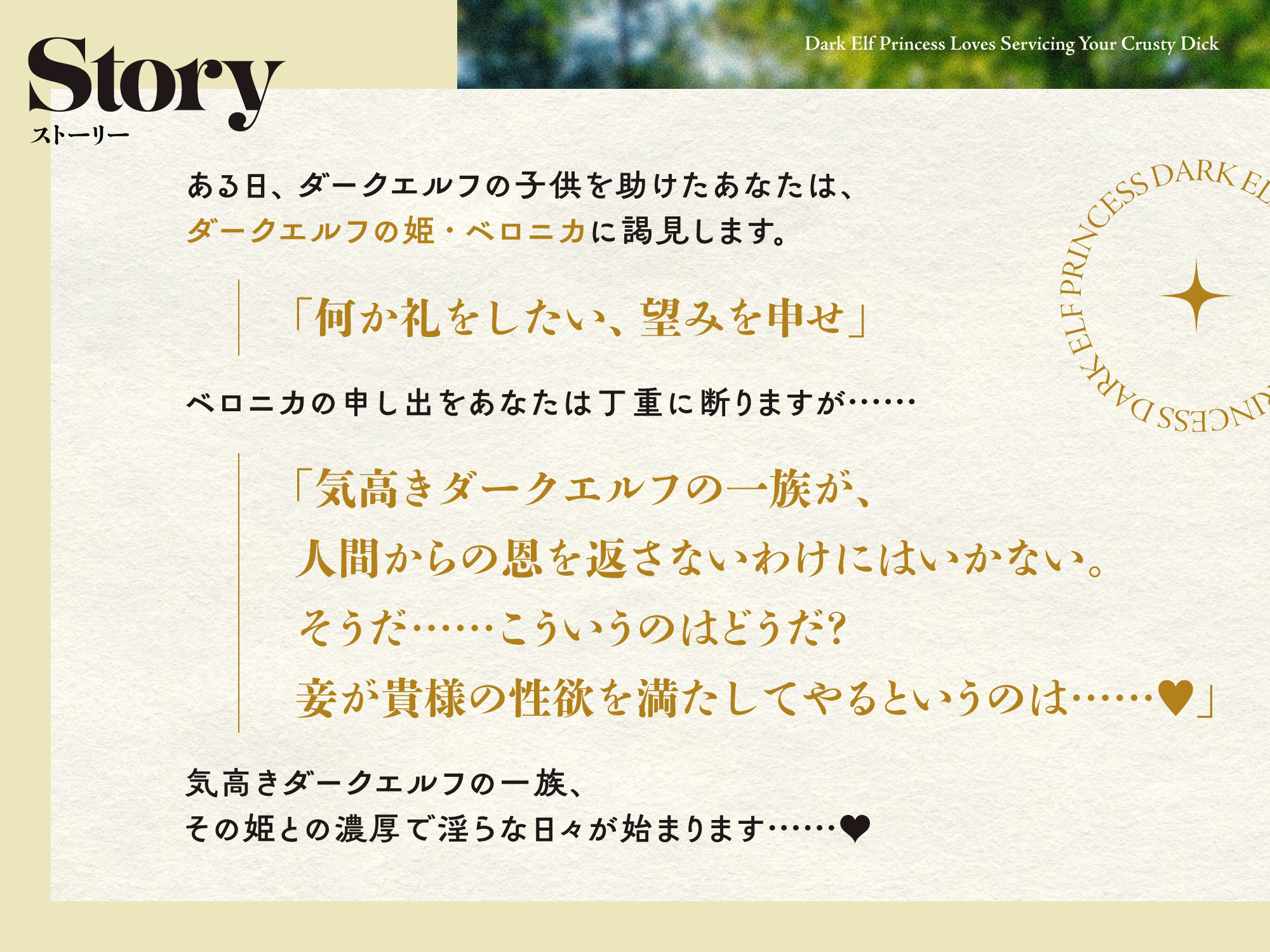 ダークエルフのお姫様がチンカス汚ちんぽに媚び媚びご奉仕してくれるお話♪【KU100】 サンプル2ページ目