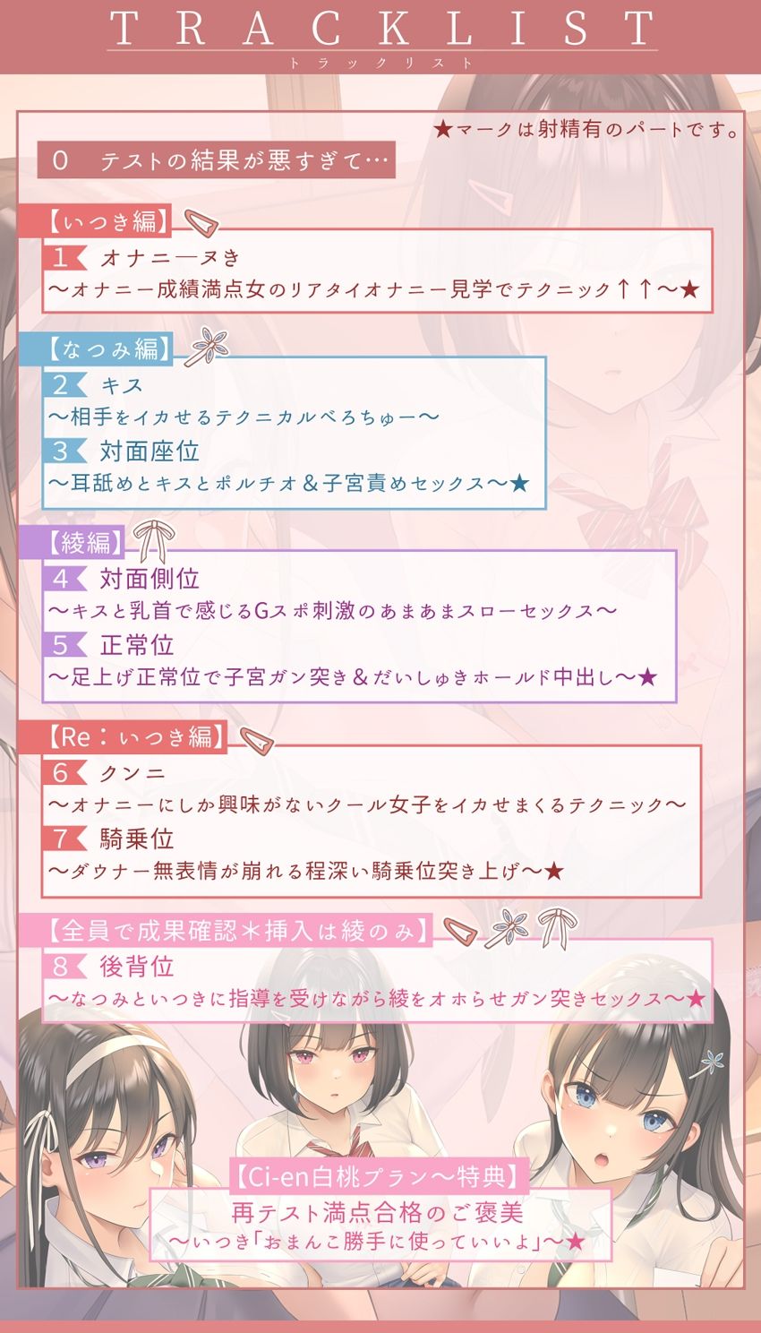 【★台本付】おま〇こ学園定期試験「テスト赤点許しません！」〜クールな3人の風紀委員とみっちり生ハメ補習〜【低音×ダウナー×正統派3種のクール！/KU100】 サンプル3ページ目
