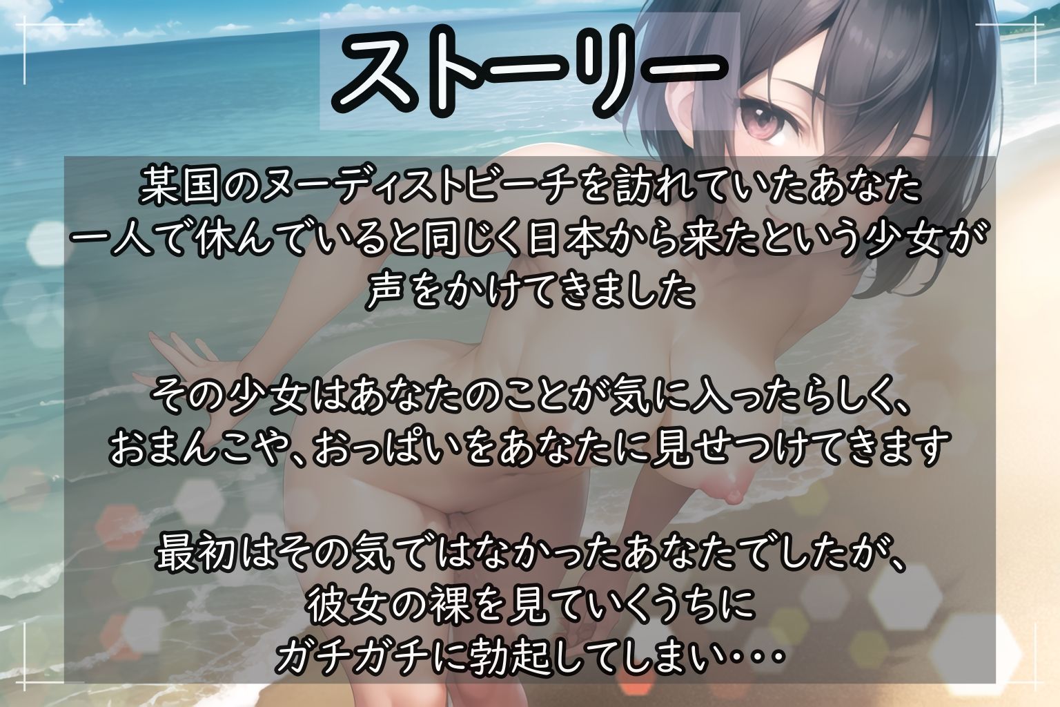 ヌーディストビーチで出会った淫乱少女♪ サンプル3ページ目