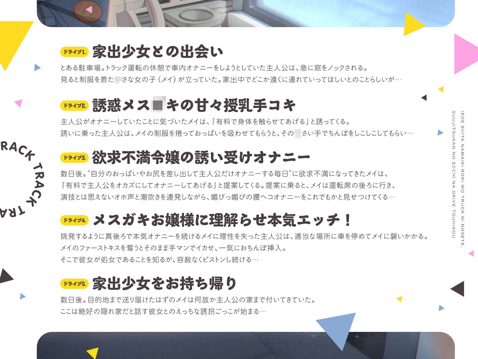 家出した生意気ロリをトラックに乗せて、数日間のえっちなドライブ逃避行（KU100マイク収録作品） サンプル3ページ目
