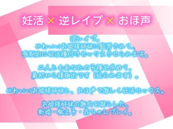 【逆レおほ声】王様のお姫様姉妹に監禁されて強●的に妊活種付けセックスさせられる話。ねっとりW耳舐め・濃厚じゅぽじゅぽWフェラ・W授乳・おほ声だいしゅきホールド。 サンプル1ページ目