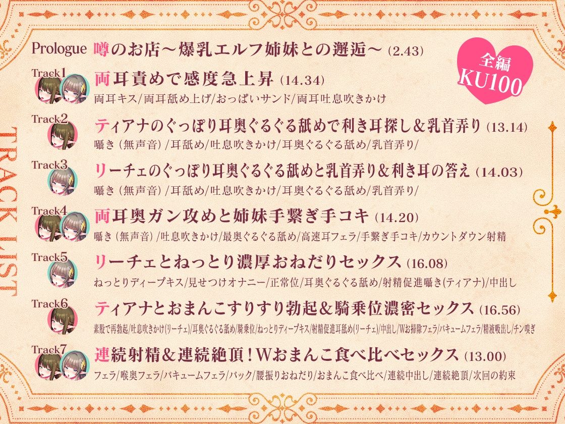 【W耳舐め】爆乳姉妹×エルフ耳舐めセラピスト【KU100】 サンプル4ページ目
