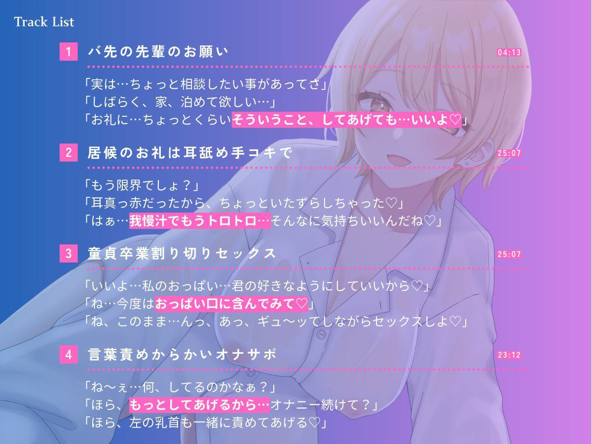 【本編2時間28分？KU100】バ先の先輩とワリキリ同棲生活〜これまで貯め込んだ性欲、全部私が解消してあげるから〜【耳舐め/囁き/オナサポ/密着/スローセックス】 サンプル3ページ目