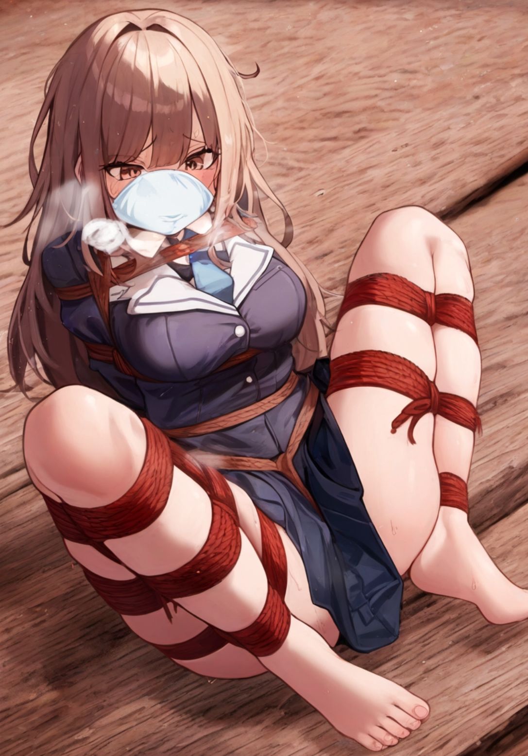 自縛して歩いてたら女の子にバレてぎちぎちに緊縛されちゃった！【M字開脚縛り】 サンプル1ページ目