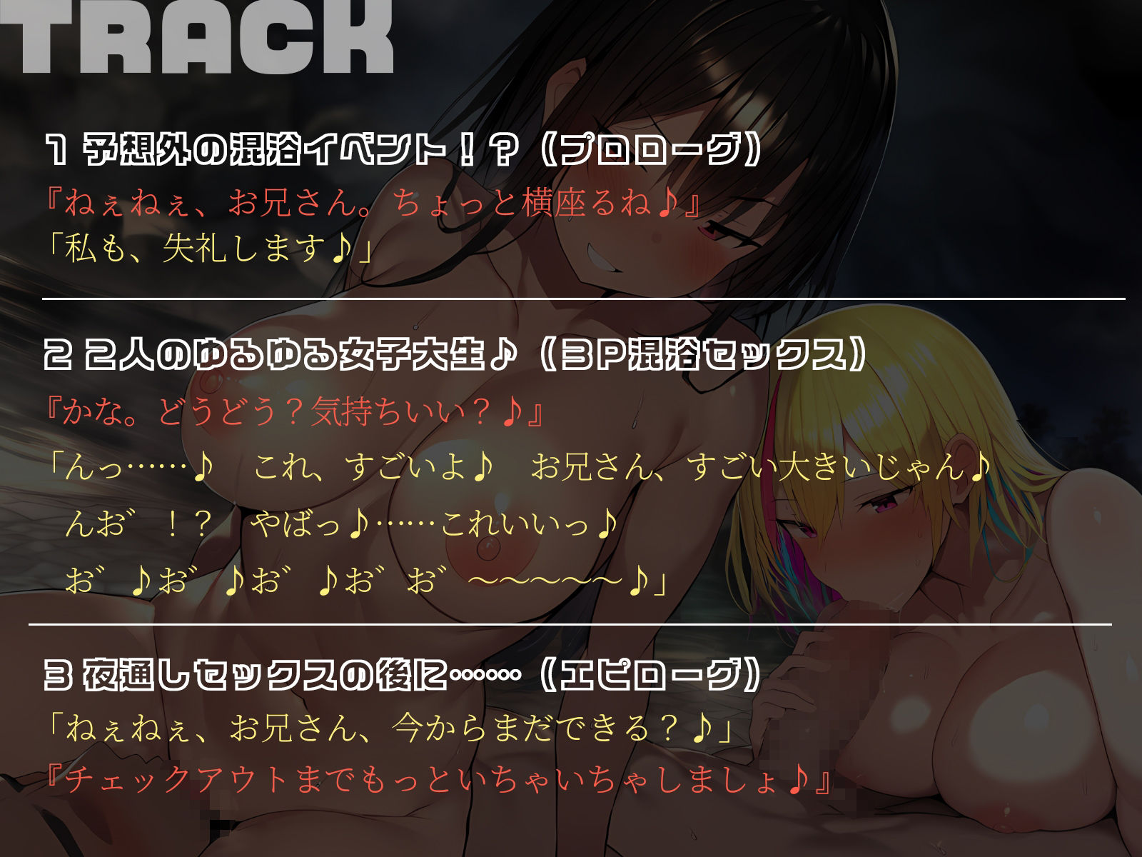 【KU100】卒業旅行中の女の子2人と偶然混浴からの夜通し3P♪ サンプル5ページ目