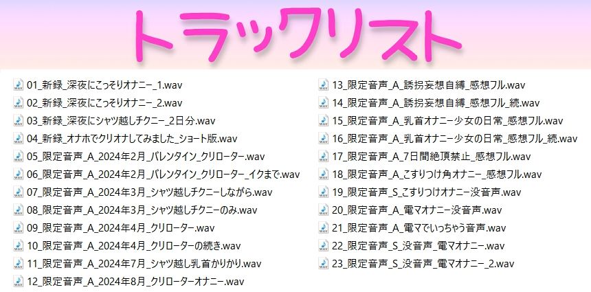 深夜にこっそりオナニー/オナホクリオナ/チクニー集…他！少女の日常オナニーまとめ！ブログ限定・未公開音声満載【バイノーラル/実演音声】 サンプル1ページ目