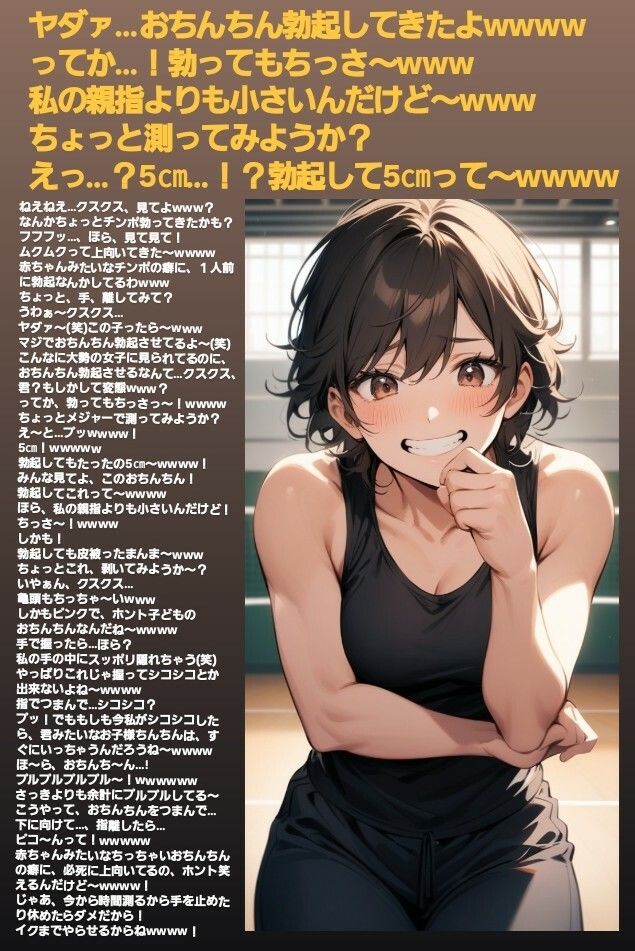 M男向けCFNMボイス  恥ずかしい短小包茎いじめ  放課後体育館編【後編】女の子達に嘲笑われながら屈辱の全裸オナニーショー サンプル4ページ目