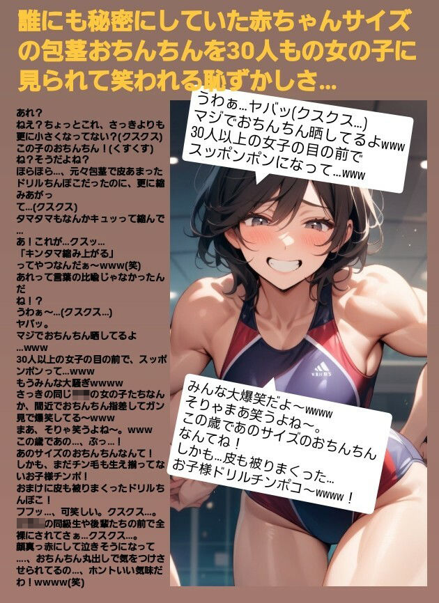M男向けCFNMボイス  恥ずかしい短小包茎いじめ  女子水泳部編【第2話】  大勢の女の子達の前で恥ずかしいお子様チンポを丸出しに…！屈辱の全裸ラジオ体操（涙）！ サンプル3ページ目