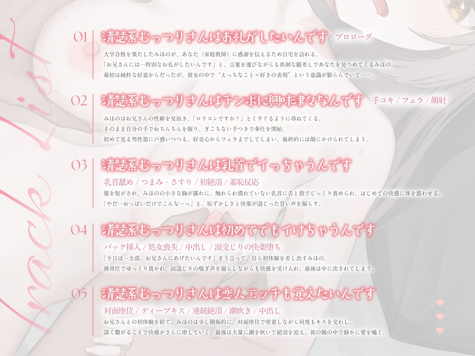 清楚系むっつり少女の卒業記念えっち〜家庭教師のお兄さん。最後に私の全部を覚えててください〜（KU100マイク収録作品） サンプル3ページ目