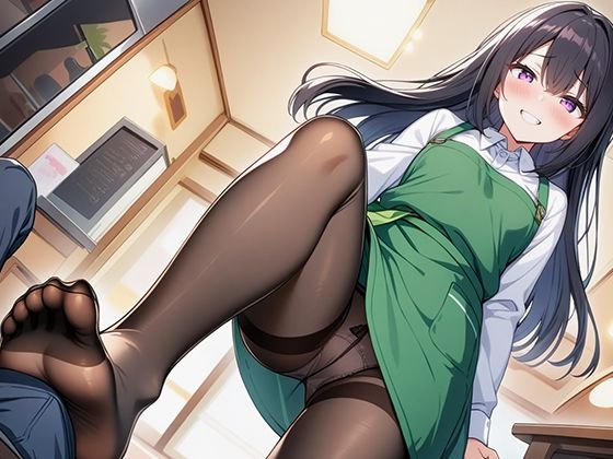 【足コキ特化】駅前カフェの美人で有名な店長はコーヒーを飲むとアルバイトの僕にストッキング足コキしてくる サンプル2ページ目