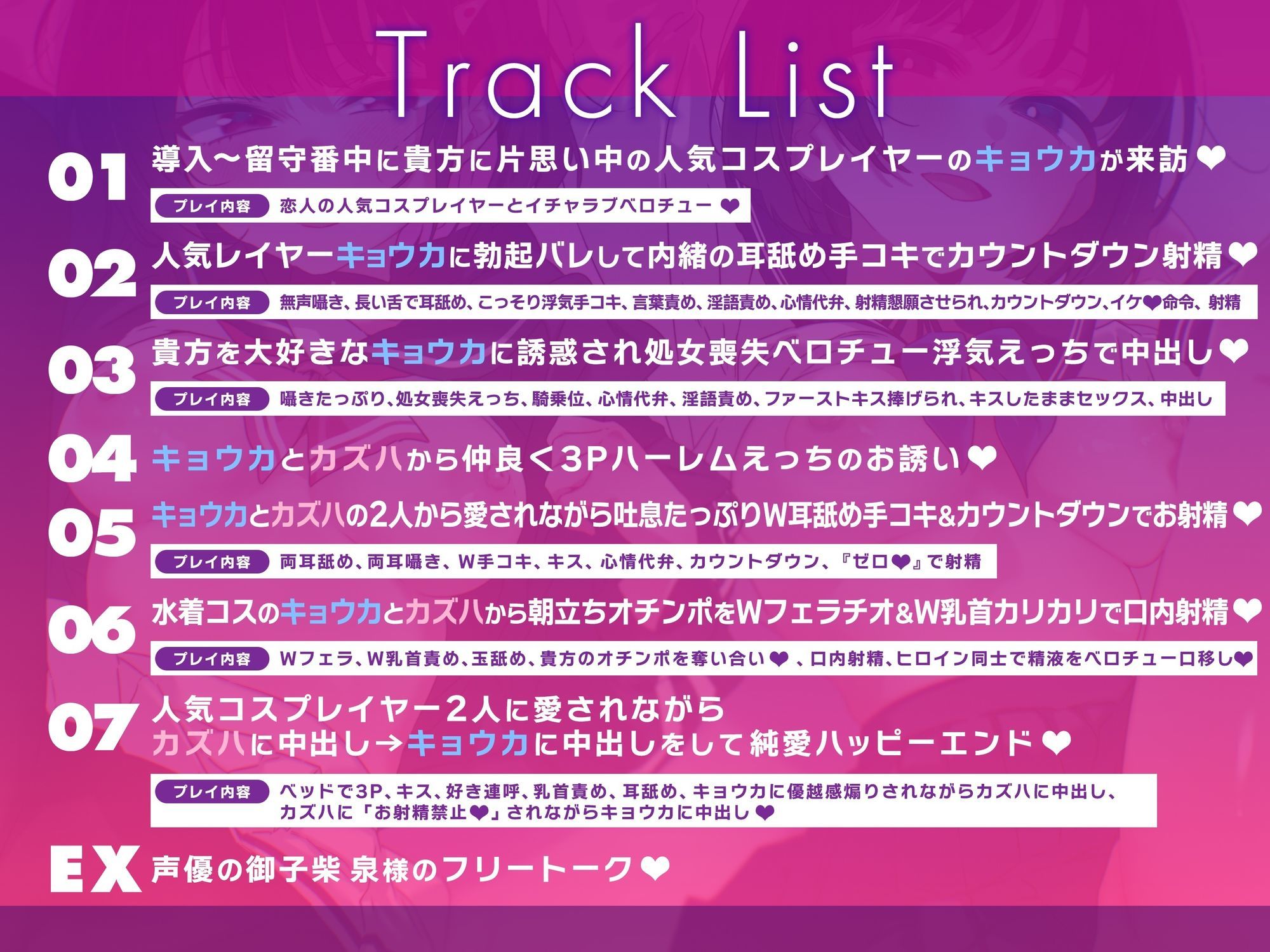 逆転なし＆湿度たっぷり♪貴方を大好きな低音ダウナー有名コスプレイヤー×2と誘惑純愛ハーレムえっちでハッピーエンドする音声【左右舐め♪カウントダウン♪】 サンプル3ページ目