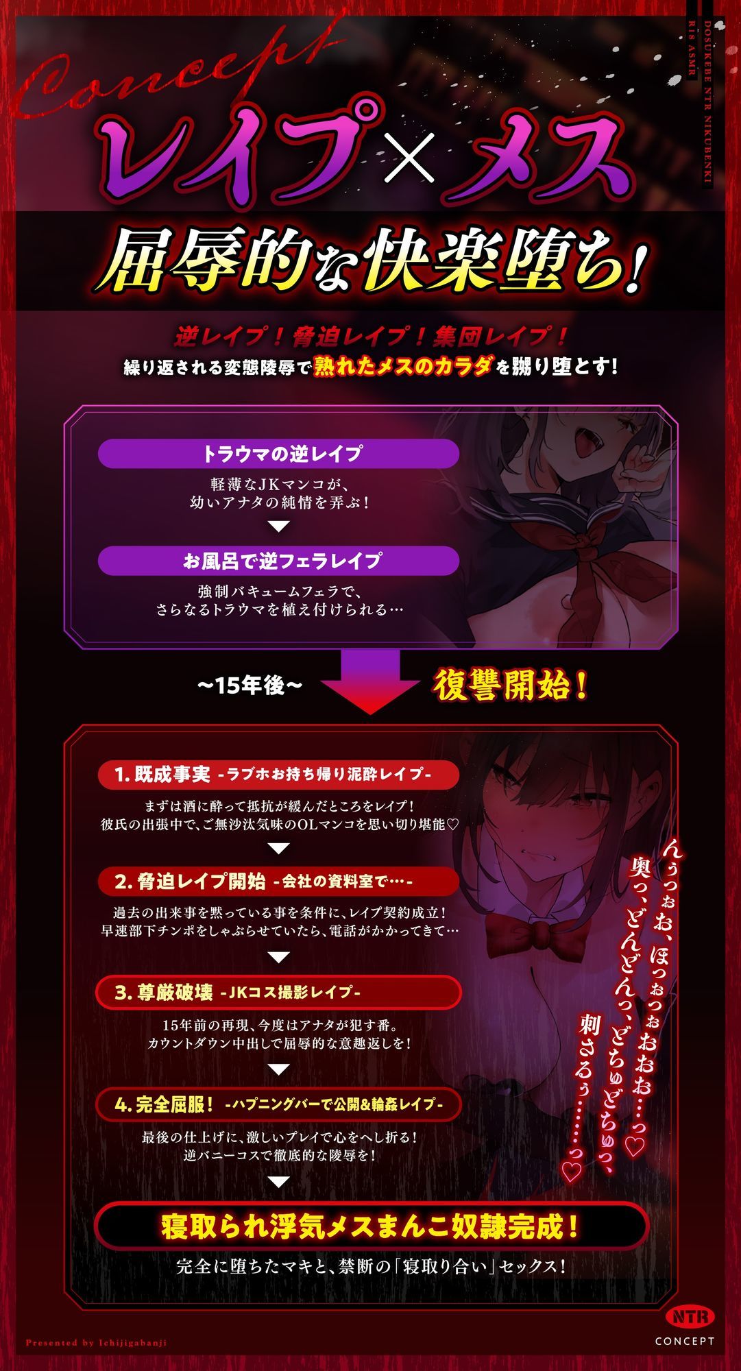 【レ●プ堕ち特化】元逆レ●プJKメスマンコが、15年ぶりに再会した復讐チンポに脅迫レ●プされまくって ドスケベNTR肉便器に快楽堕ちするまで【低音×密着×NTRアクメ】 サンプル5ページ目