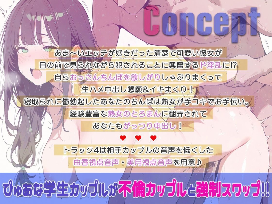 【不倫カップルとスワップ】バイト先店長に目前犯●れ絶頂する彼女見ながら鬱勃起ちんぽ熟女のトロまんに生ハメ中出し！【KU-100】 サンプル1ページ目