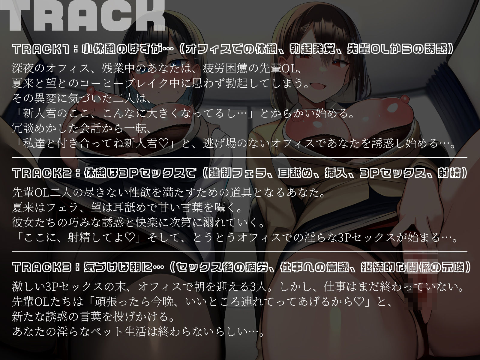 【KU100】深夜のオフィス休憩で3P♪〜残業に耐えかねた先輩OLと限界突破セックス！〜 サンプル5ページ目
