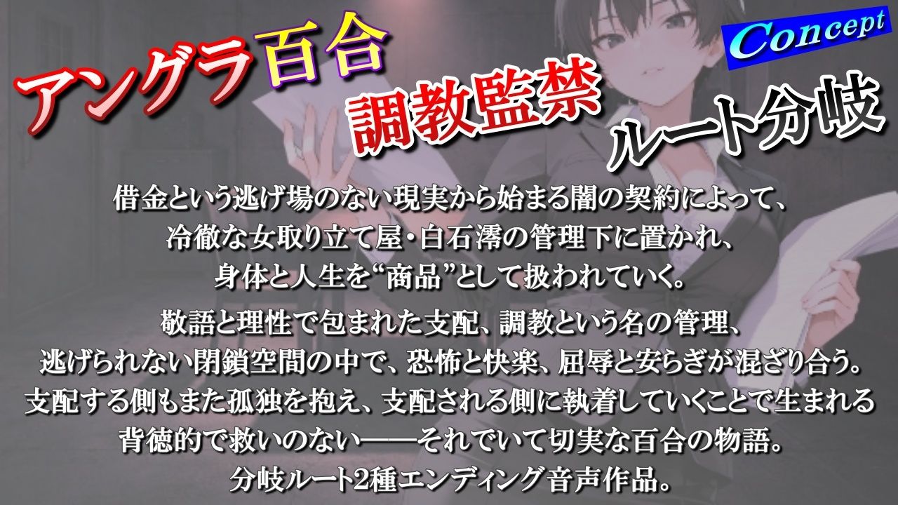 【アングラ百合】闇バイト契約で借金返済〜クールな取り立て屋と裏風俗で調教監禁生活〜＜バイノーラル＞ サンプル1ページ目