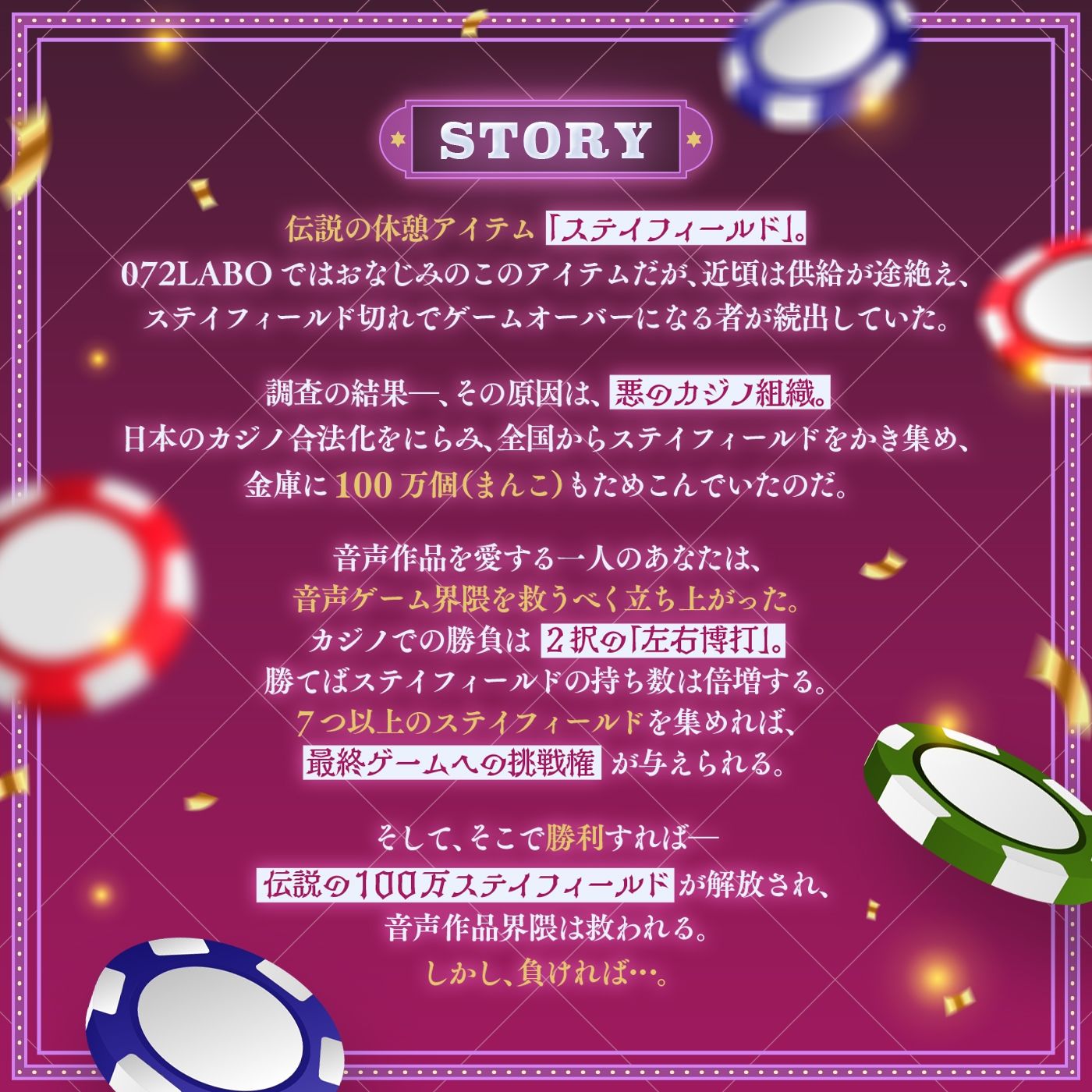 【ランダム】左右博打で運試しオナニー倍々ゲーム「7ステイフィールド」〜ランダム再生による左右選択式ギャンブルでアイテムを増やす射精我慢ゲーム〜 サンプル1ページ目